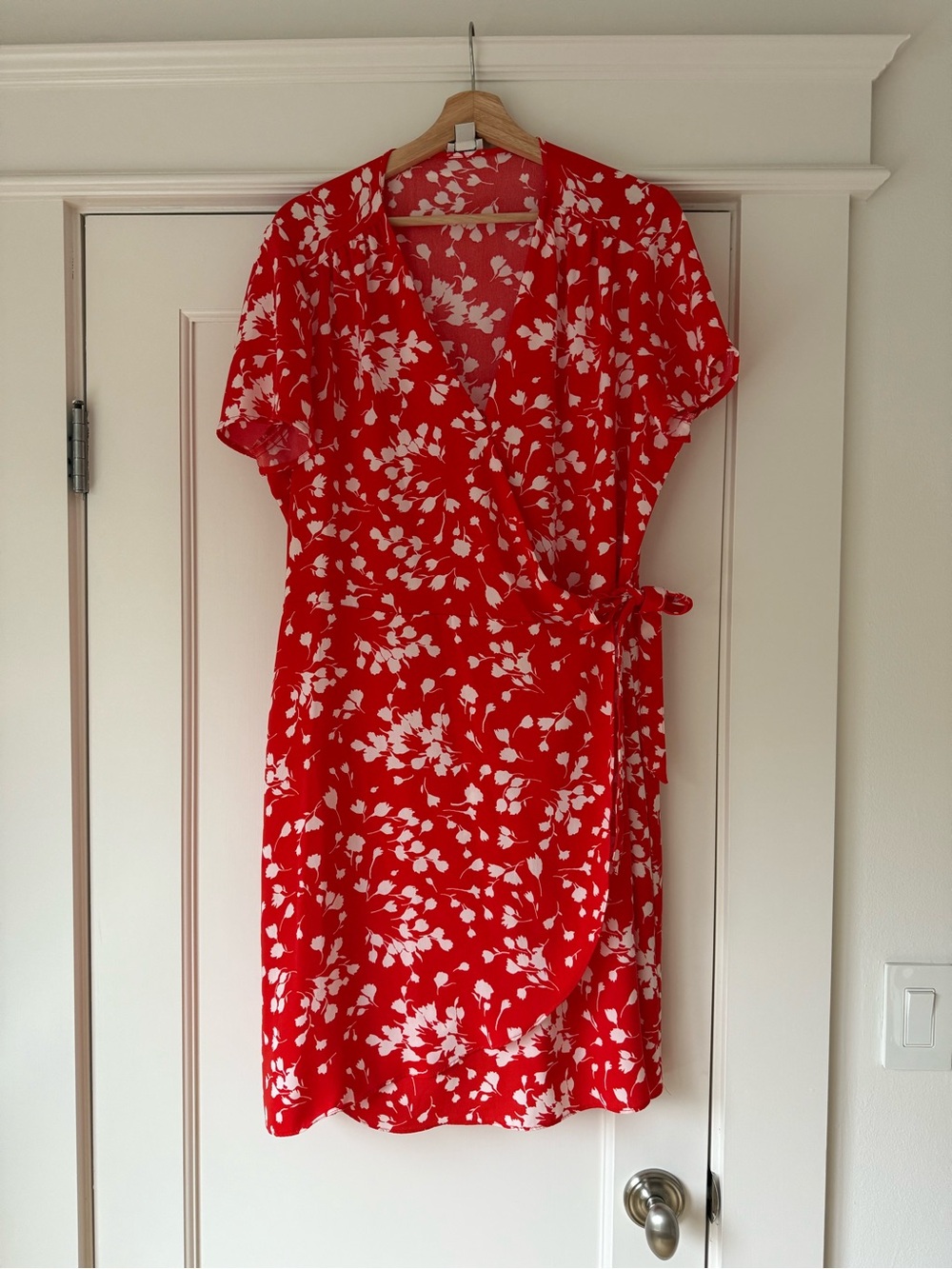 J. Crew | Red Floral Wrap Dress with White Print | Sz 16